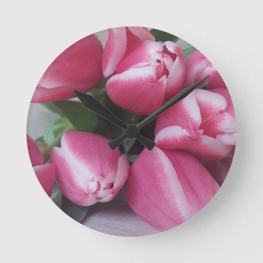 Floral Spring Bouquet of Pink Tulips, Flowers Ronde Klok (Voorkant)