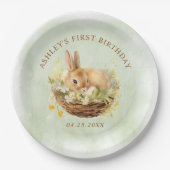 Floral Spring Bunny 1st Birthday Papieren Bordje (Voorkant)