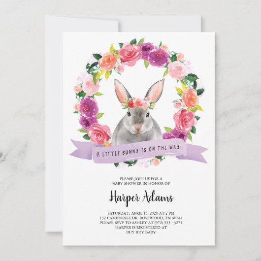 Floral Spring Bunny Baby shower Uitnodiging (Voorkant)