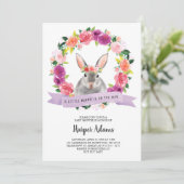 Floral Spring Bunny Baby shower Uitnodiging (Staand voorkant)