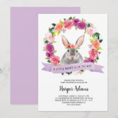 Floral Spring Bunny Baby shower Uitnodiging (Voorkant / Achterkant)