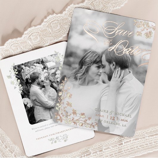 Floral Spring Chinoiserie Save the Date Folie Uitnodiging