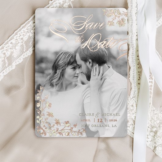 Floral Spring Chinoiserie Save the Date Folie Uitnodiging