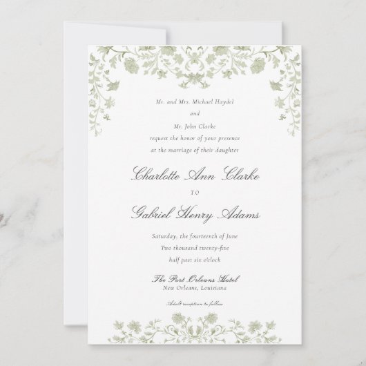 Floral Spring Chinoiserie Wedding Kaart (Voorkant)