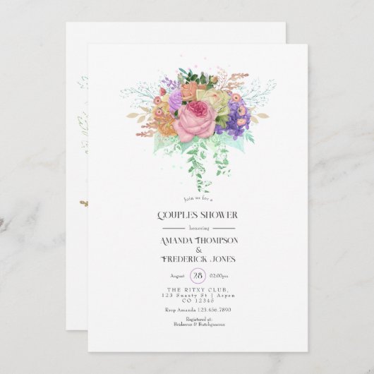 Floral Spring Couples Shower Invitation Kaart (Voorkant / Achterkant)