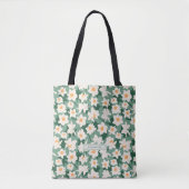 Floral Spring Daffodil Blooms | Groene Monogrammen Tote Bag (Voorkant)