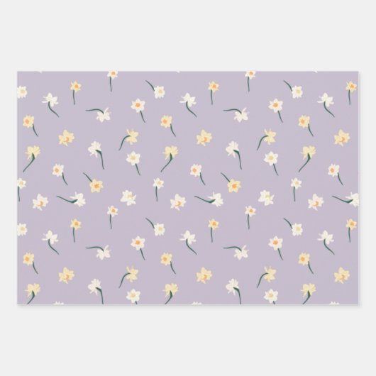 Floral Spring Daffodil | Bruin en Paars Inpakpapier Vel (Voorkant 2)