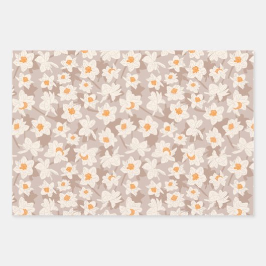Floral Spring Daffodil | Bruin en Paars Inpakpapier Vel (Voorkant)