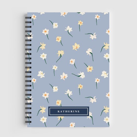 Floral Spring Daffodil | Dusty Blue op maat Notitieboek