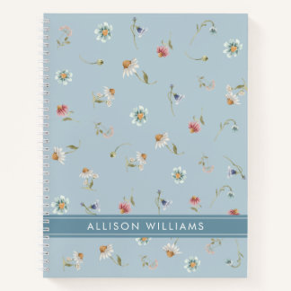 Floral Spring Dusty Blue gepersonaliseerd Notitieboek