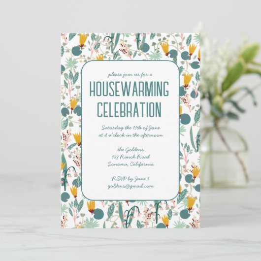 Floral Spring Garden Custom HOUSEWARMING PARTY Kaart (Staand voorkant)