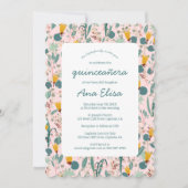 Floral Spring Garden Patroon FOTO Quinceañera Kaart (Voorkant)