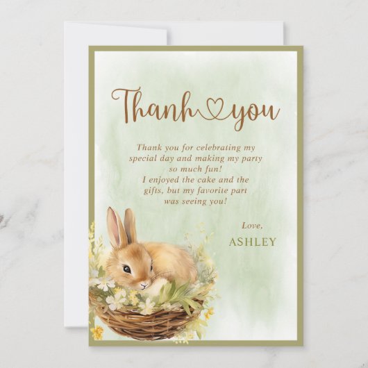 Floral Spring Konijn Verjaardagsfeest Bedankkaart (Voorkant)