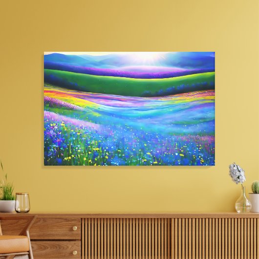Floral Spring Meadow Mountain Valley Landschap Canvas Afdruk (Insitu (Woonkamer))
