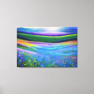 Floral Spring Meadow Mountain Valley Landschap Canvas Afdruk