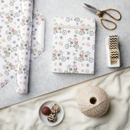 Floral Spring Mice On A Bike With Balloons Pattern Cadeaupapier