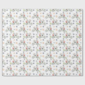 Floral Spring Mice On A Bike With Balloons Pattern Cadeaupapier (Vlak)