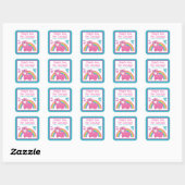 Floral Spring Pink Llama & Rainbow Birthday Vierkante Sticker (Vel)