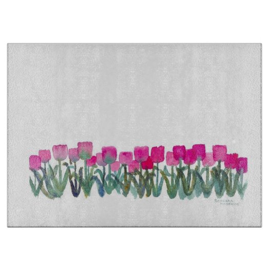 Floral Spring Pink Tulip Grove Cutting Board Snijplank (Voorkant)