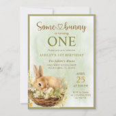Floral Spring Rabbit Some Bunny 1st Birthday Kaart (Voorkant)
