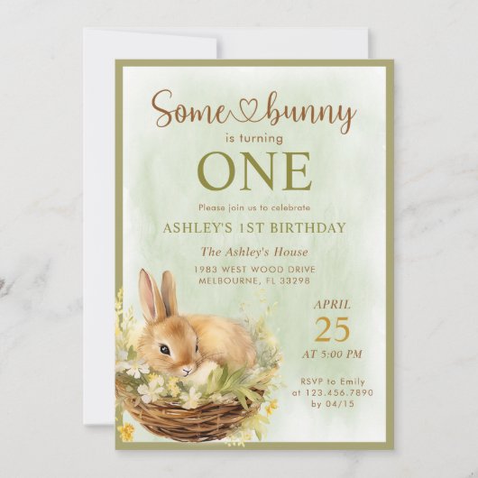 Floral Spring Rabbit Some Bunny 1st Birthday Kaart (Voorkant)