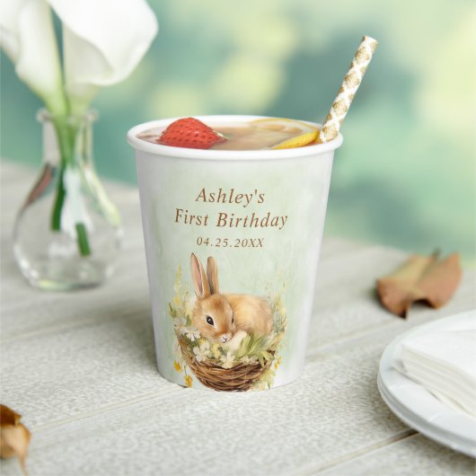 Floral Spring Rabbit Some Bunny 1st Birthday Papieren Bekers (Insitu)