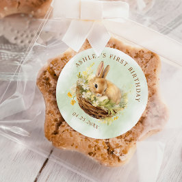 Floral Spring Rabbit Some Bunny 1st Birthday Ronde Sticker
