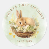 Floral Spring Rabbit Some Bunny 1st Birthday Ronde Sticker (Voorkant)