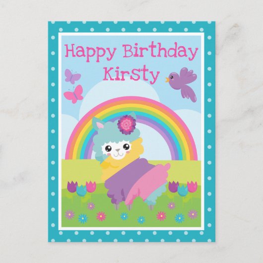 Floral Spring Rainbow Llama & Rainbow Birthday Briefkaart (Voorkant)