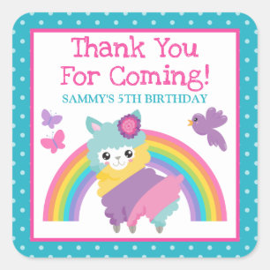 Floral Spring Rainbow Llama & Rainbow Birthday Vierkante Sticker