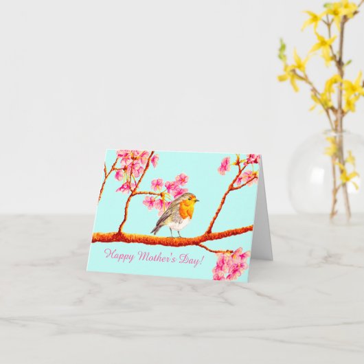 Floral Spring Robin Bird Moederdag Kaart (Gele Bloem)