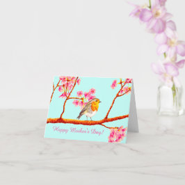 Floral Spring Robin Bird Moederdag Kaart