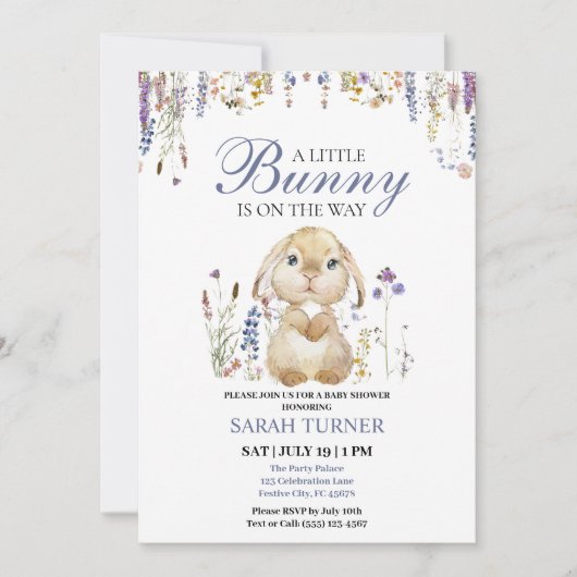 Floral Spring Schattige Easter Bunny Baby shower Kaart (Voorkant)