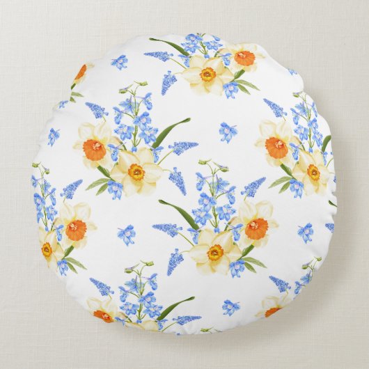 Floral Spring Sierkussen met narcissen Rond Kussen (Voorkant)
