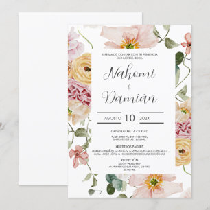 Floral Spring Spanish Wedding Invitation Kaart