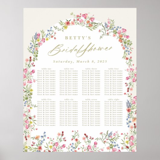 Floral Spring vrijgezellenfeest tafel zitkaart Poster (Voorkant)
