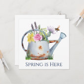 Floral Spring Watering Can & Bee Kaart (Voorkant / Achterkant in situ)