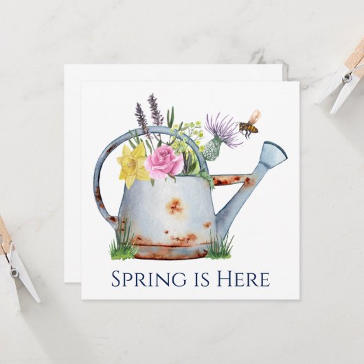 Floral Spring Watering Can & Bee Kaart (Voorkant / Achterkant in situ)