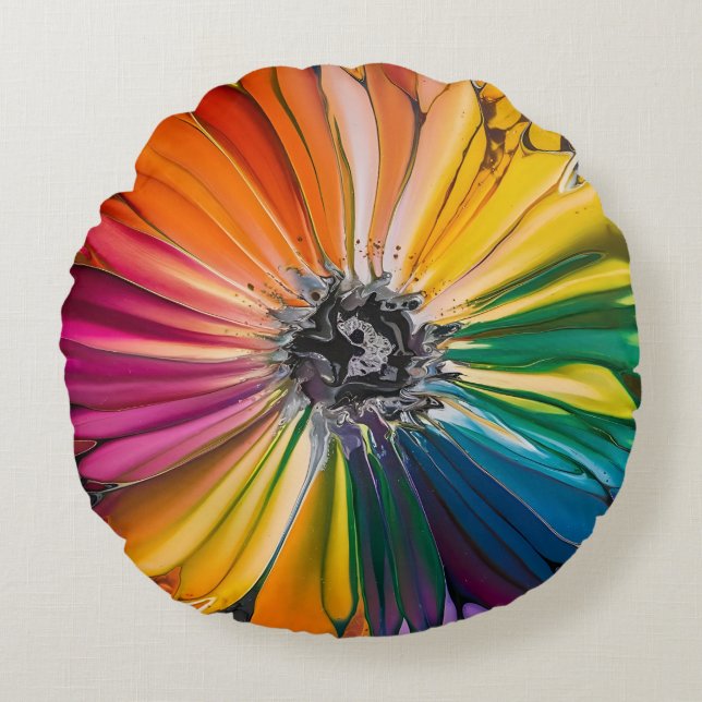 Floral Spring Waterverf Artistiek Bloemenpatroon Rond Kussen (Voorkant)