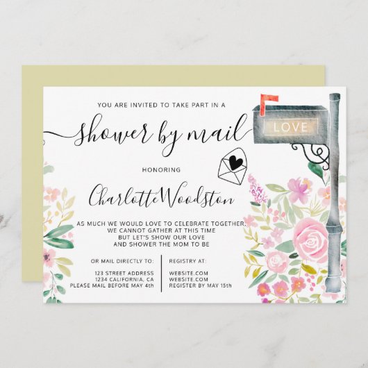 Floral spring waterverf script stream post kaart (Voorkant / Achterkant)