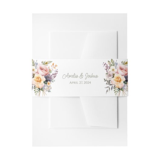 Floral Spring Wedding Belly Band Uitnodigingen Wikkel (Voorkant Voorbeeld)