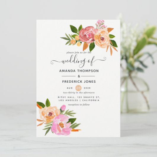 Floral Spring Wedding Kaart (Staand voorkant)