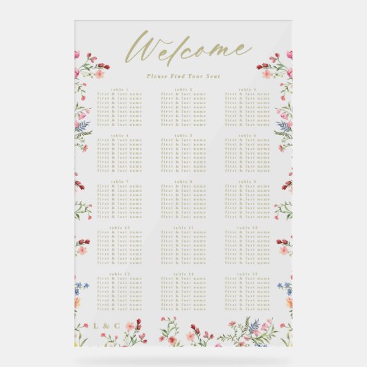 Floral Spring Wedding Welkom Zitplaatsen Acryl Bord (Voorkant)