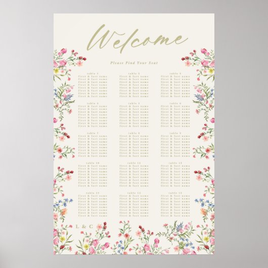 Floral Spring Wedding Welkom Zitting Grafiek Poster (Voorkant)