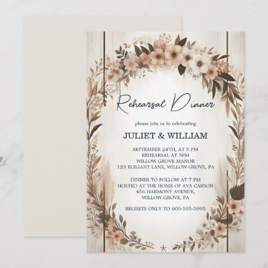 Floral Spring Wood Boho Rustieke repetitie diner Kaart (Voorkant / Achterkant)