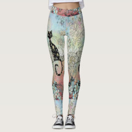 Floral springtime paisley cat silhouette leggings
