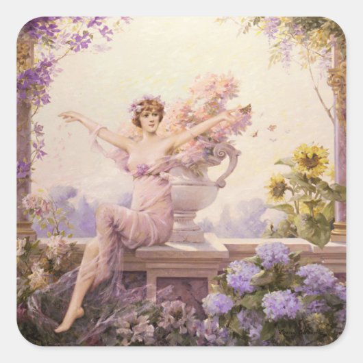 Floral Sprite Vierkante Sticker (Voorkant)