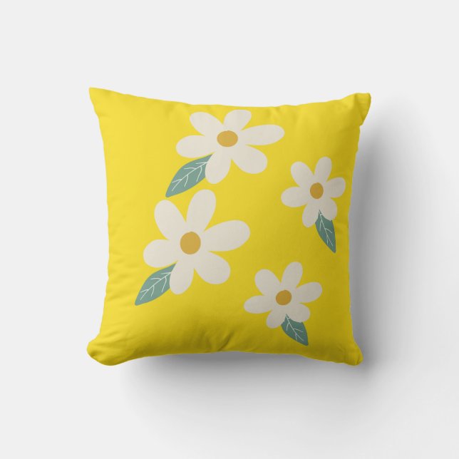 Floral Square Pillow – Levendige bloemen op Yellow Kussen (Voorkant)