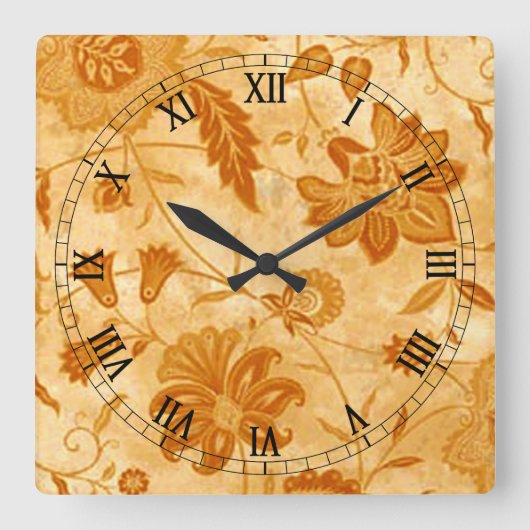 Floral Square Roman Numeras Clock Vierkante Klok (Voorkant)