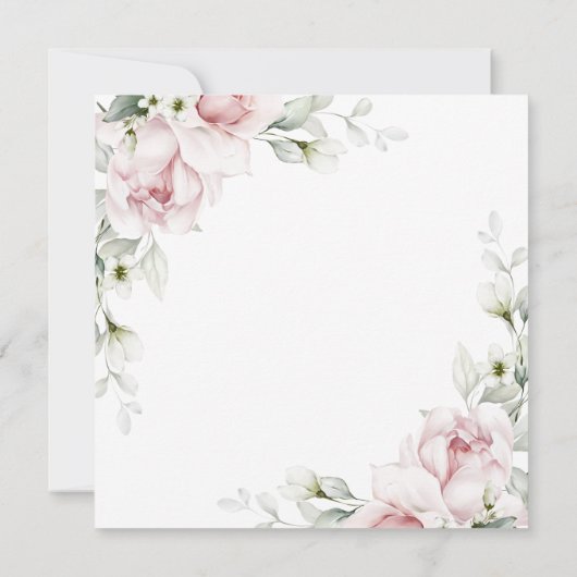 Floral Square | Waterverf Roze rozen Kaart (Achterkant)